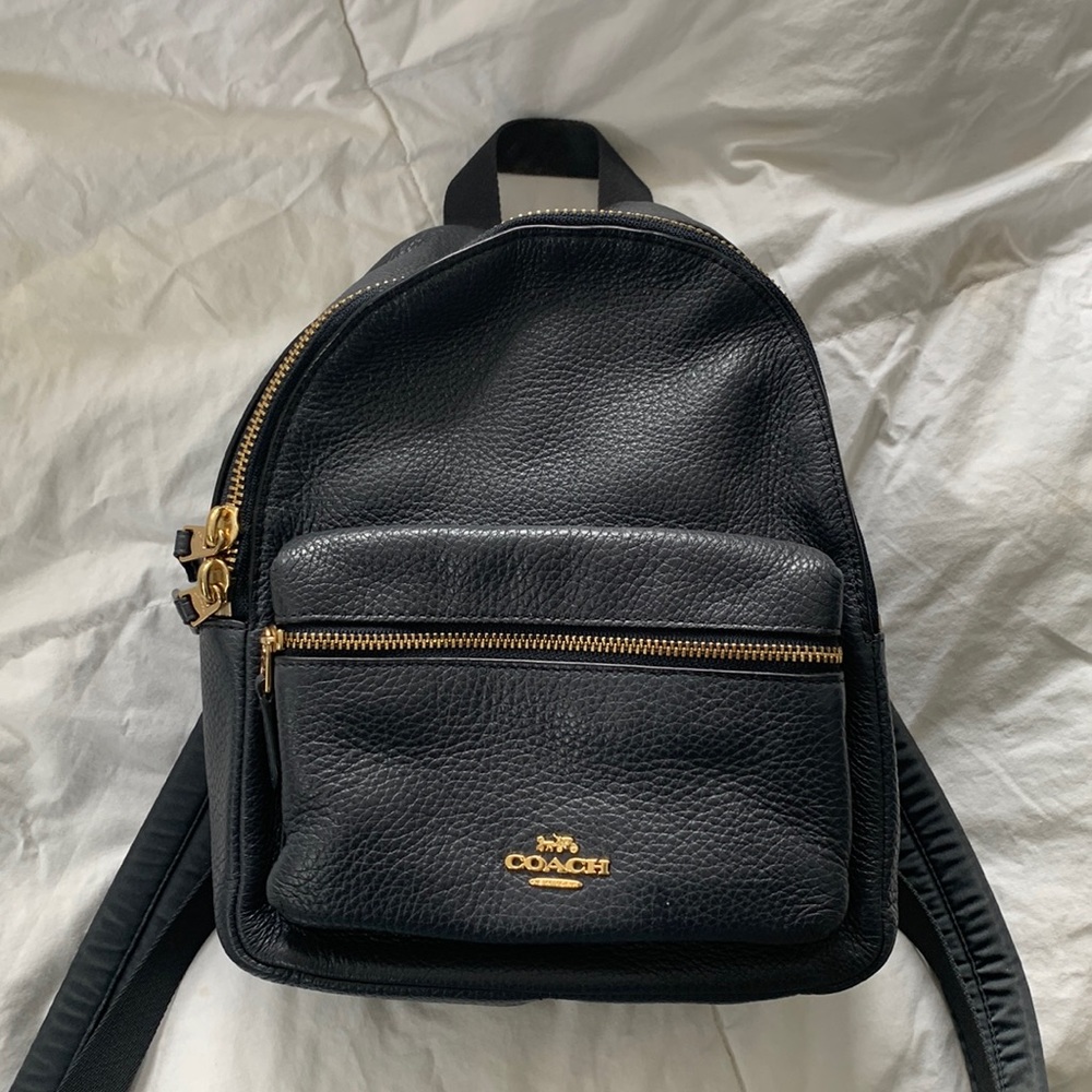Coach navy pebbled leather mini backpack